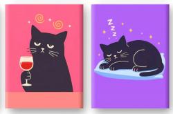 The image for Wedn $37: Reservations Required: NEW! Paint 2 Mini Canvases! Cat Wine & Cat Nap! Pick your colors!